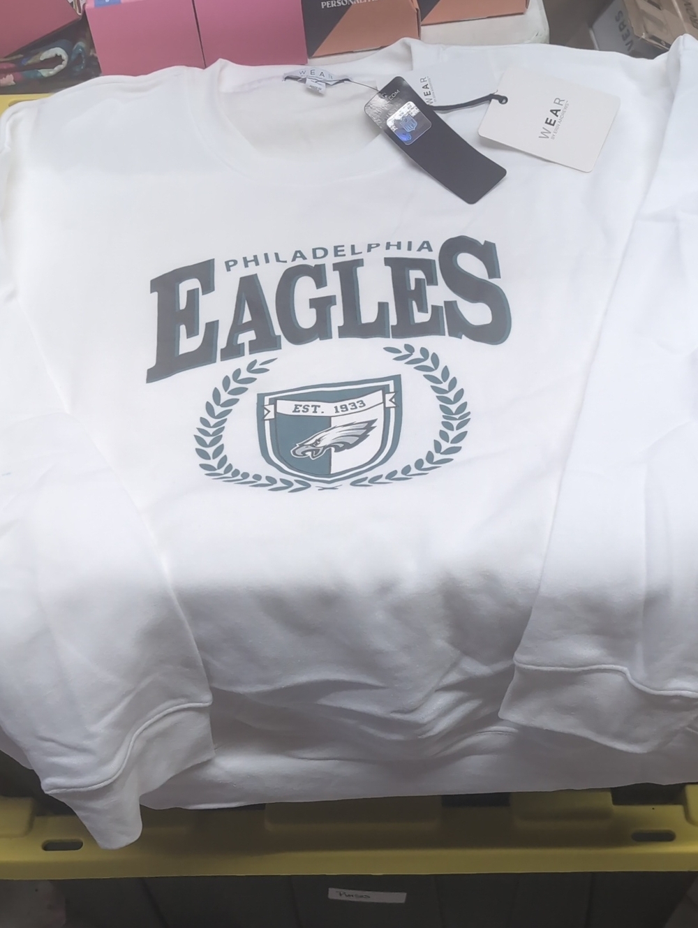 NFL Philadelphia Eagles White Crewneck Sweatshirt with Green Logo